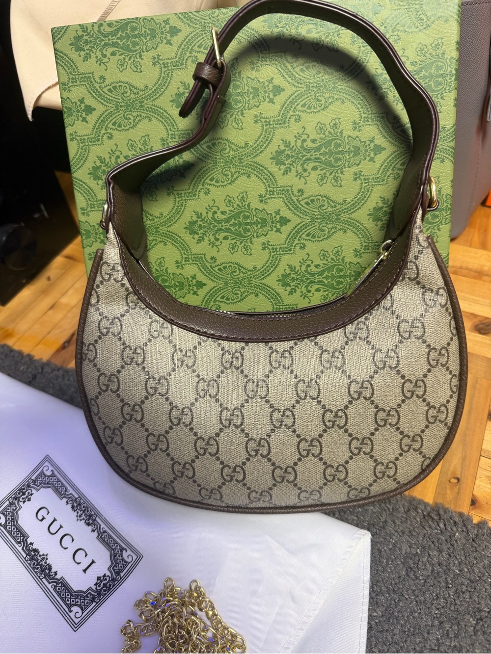 Canvas Hobo with Brown Leather and Green-Red Stripe - Picture 3 of 10